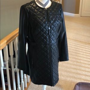 Jones of New York Black long faux leather coat